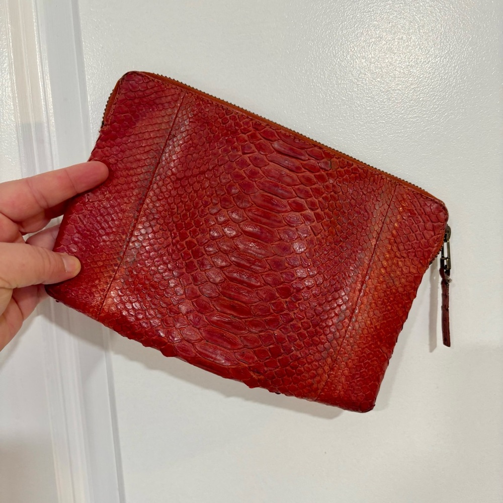 Johnny Ramli Designer Red Snakeskin Zip Bag/Clutch - Picture 5 of 16